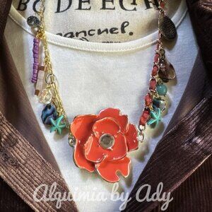 Alquimia Red and Gold Floral Necklace